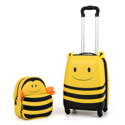 Kids Luggage Set, 2 Pieces, Wheels, Anti-Lose Rope, Yellow