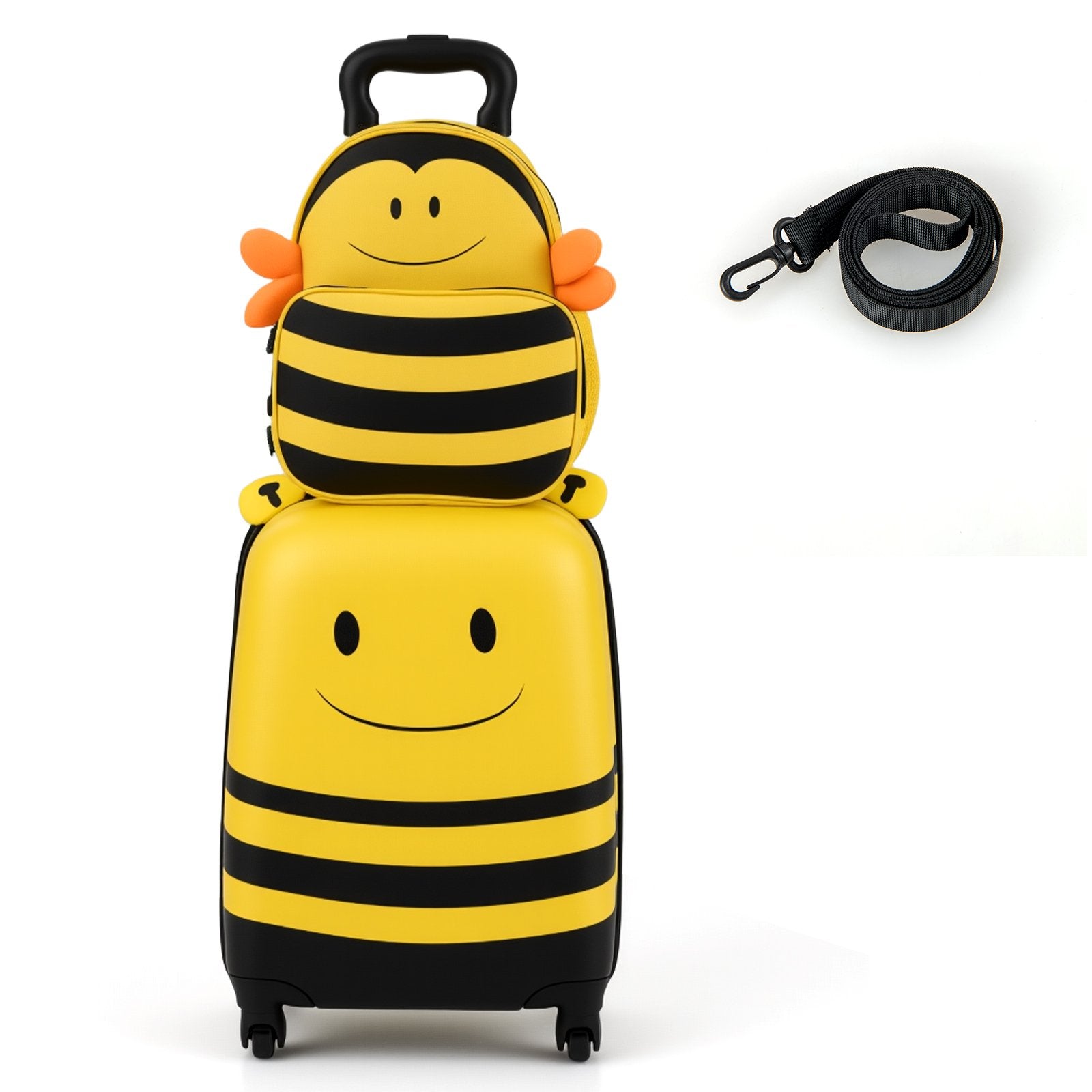 2 Pieces Kids Luggage Set on Wheels with Anti-Lose Rope and Retractable Rod, Yellow Kids Luggage at Gallery Canada