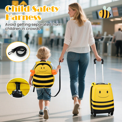 2 Pieces Kids Luggage Set on Wheels with Anti-Lose Rope and Retractable Rod, Yellow Kids Luggage at Gallery Canada