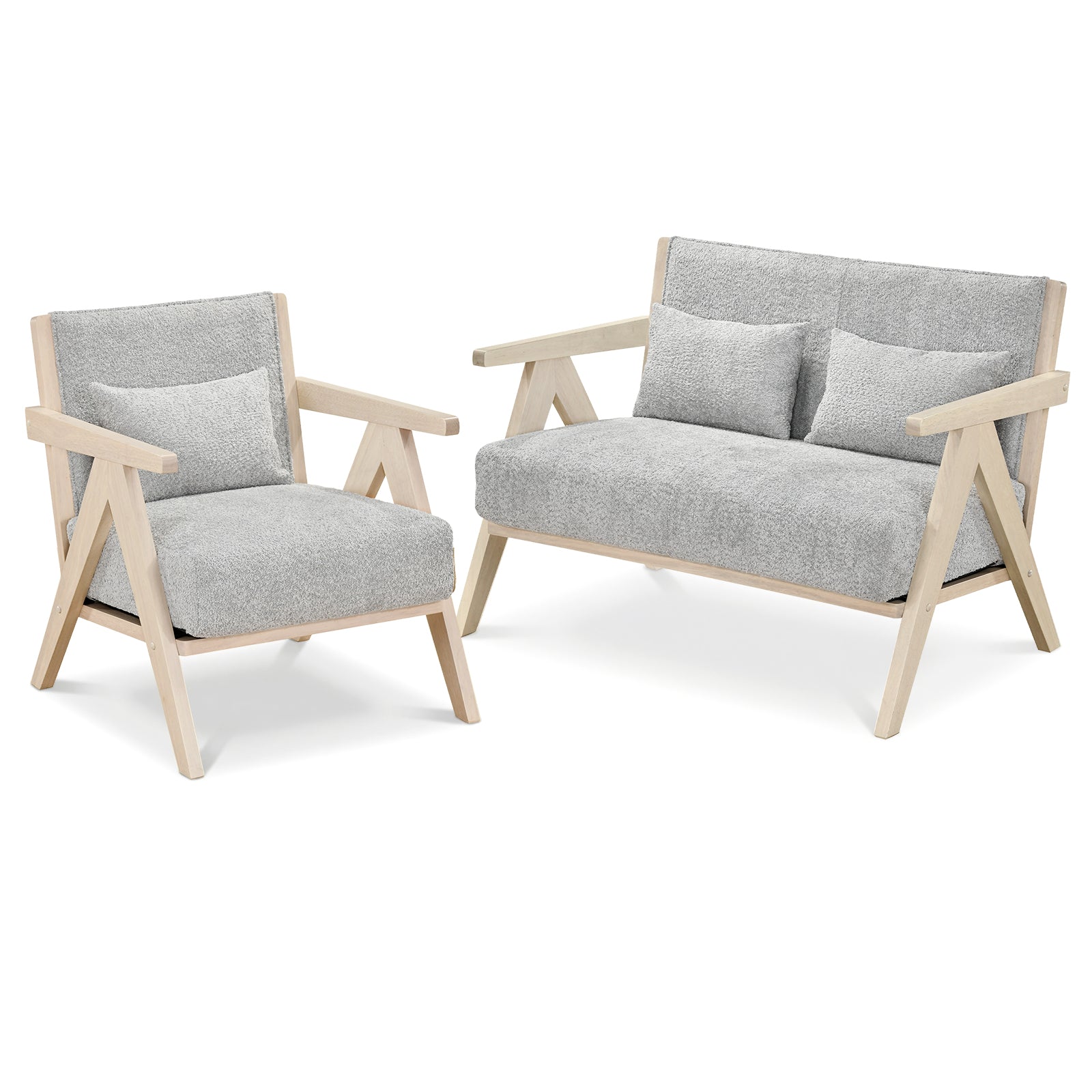 2 Piece Living Room Furniture Set, Rubber Wood Frame, Gray Sofas & Loveseats at Gallery Canada