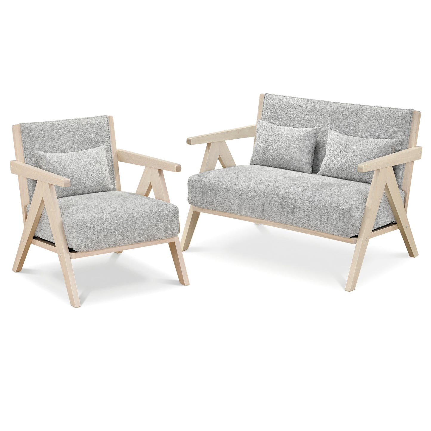 2 Piece Living Room Furniture Set, Rubber Wood Frame, Gray Sofas & Loveseats at Gallery Canada