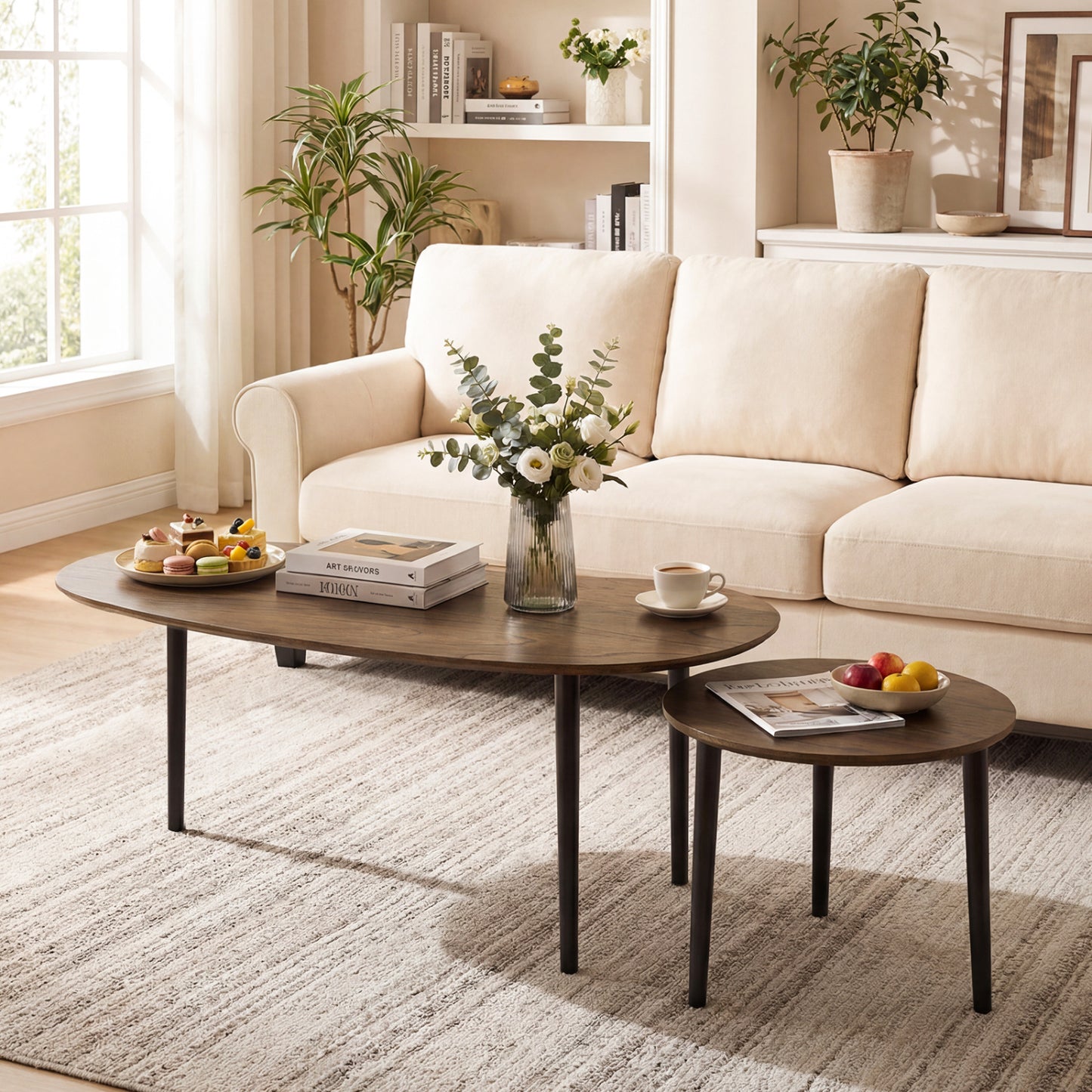 Mid Century Nesting Tables, Walnut, Rubber Wood Legs Coffee Tables at Gallery Canada
