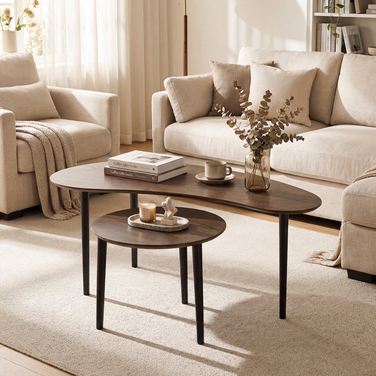Mid Century Nesting Tables, Walnut, Rubber Wood Legs Coffee Tables at Gallery Canada