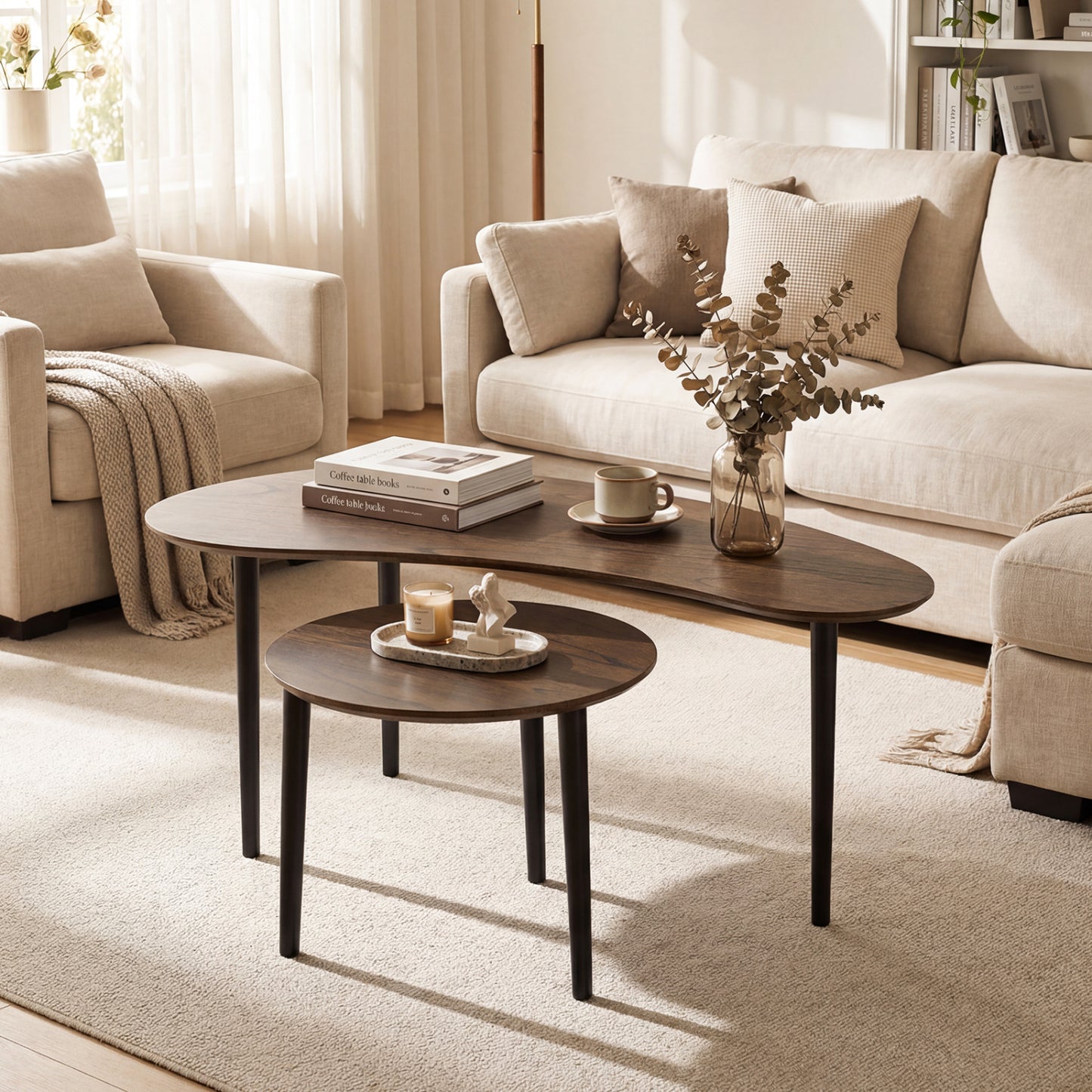 Mid Century Nesting Tables, Walnut, Rubber Wood Legs Coffee Tables at Gallery Canada