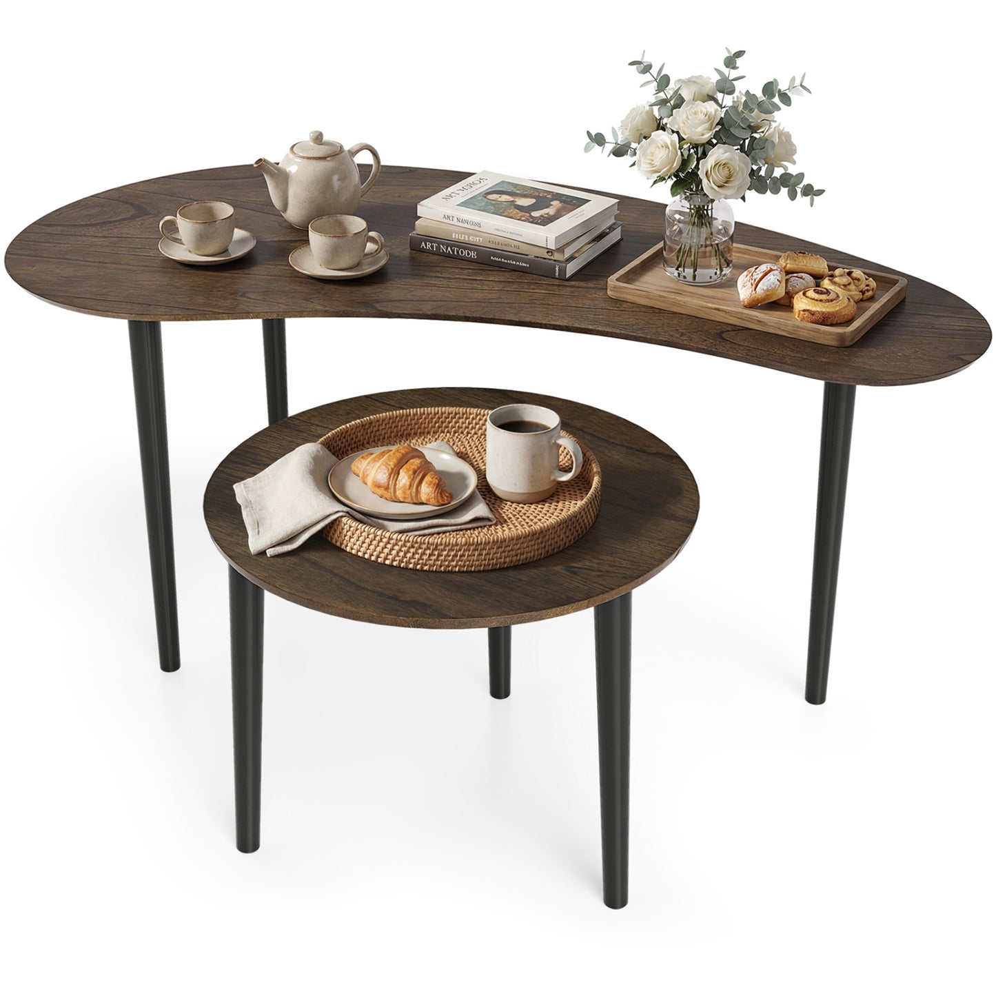 Mid Century Nesting Tables, Walnut, Rubber Wood Legs Coffee Tables at Gallery Canada