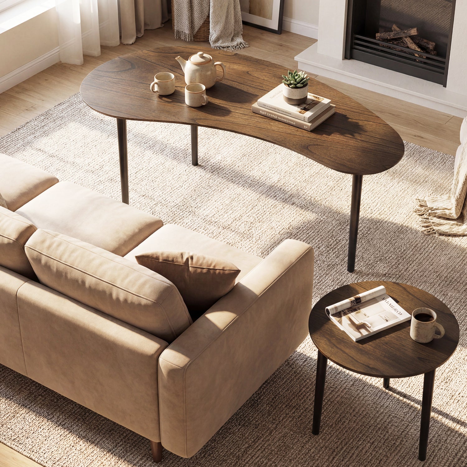 Mid Century Nesting Tables, Walnut, Rubber Wood Legs Coffee Tables at Gallery Canada