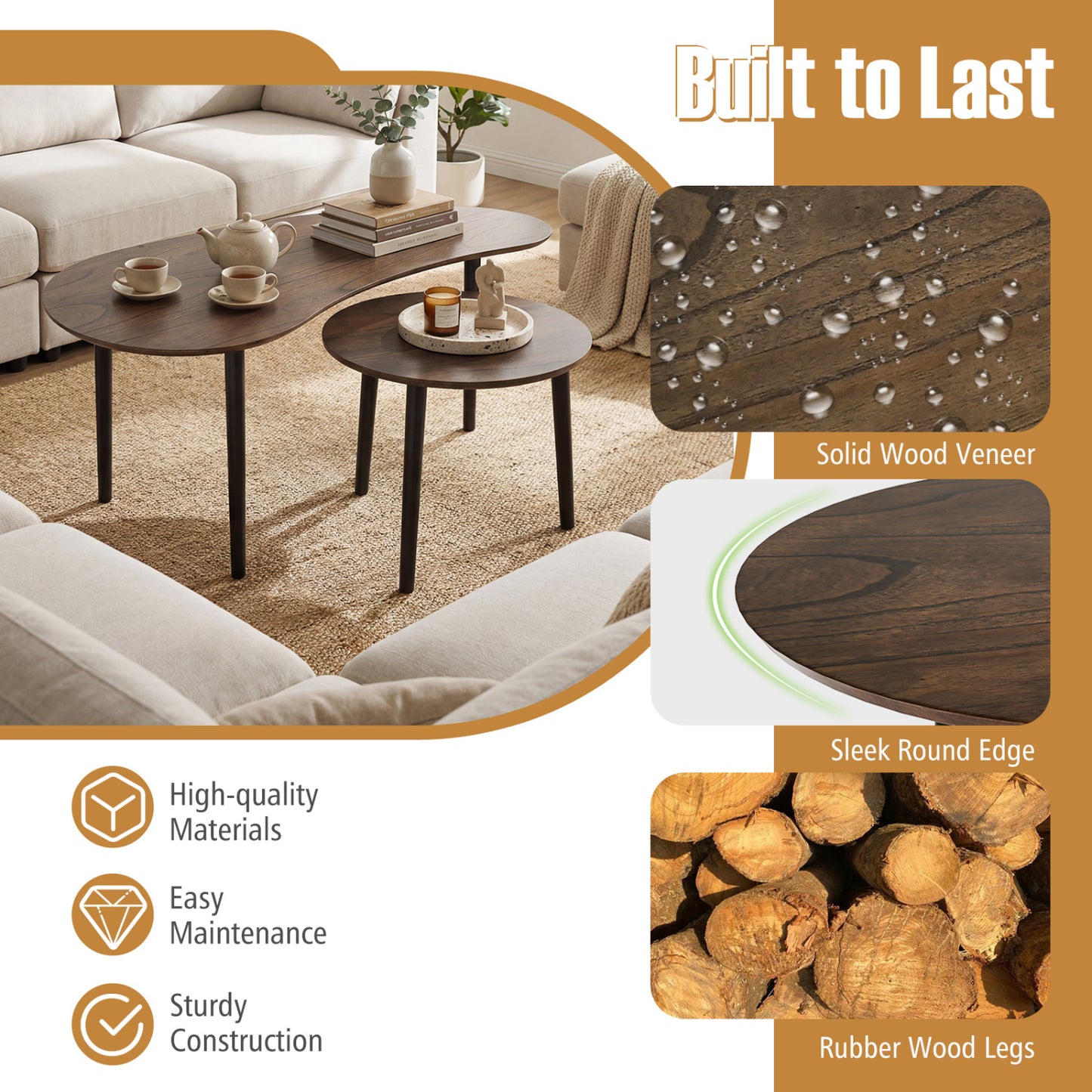 Mid Century Nesting Tables, Walnut, Rubber Wood Legs Coffee Tables at Gallery Canada