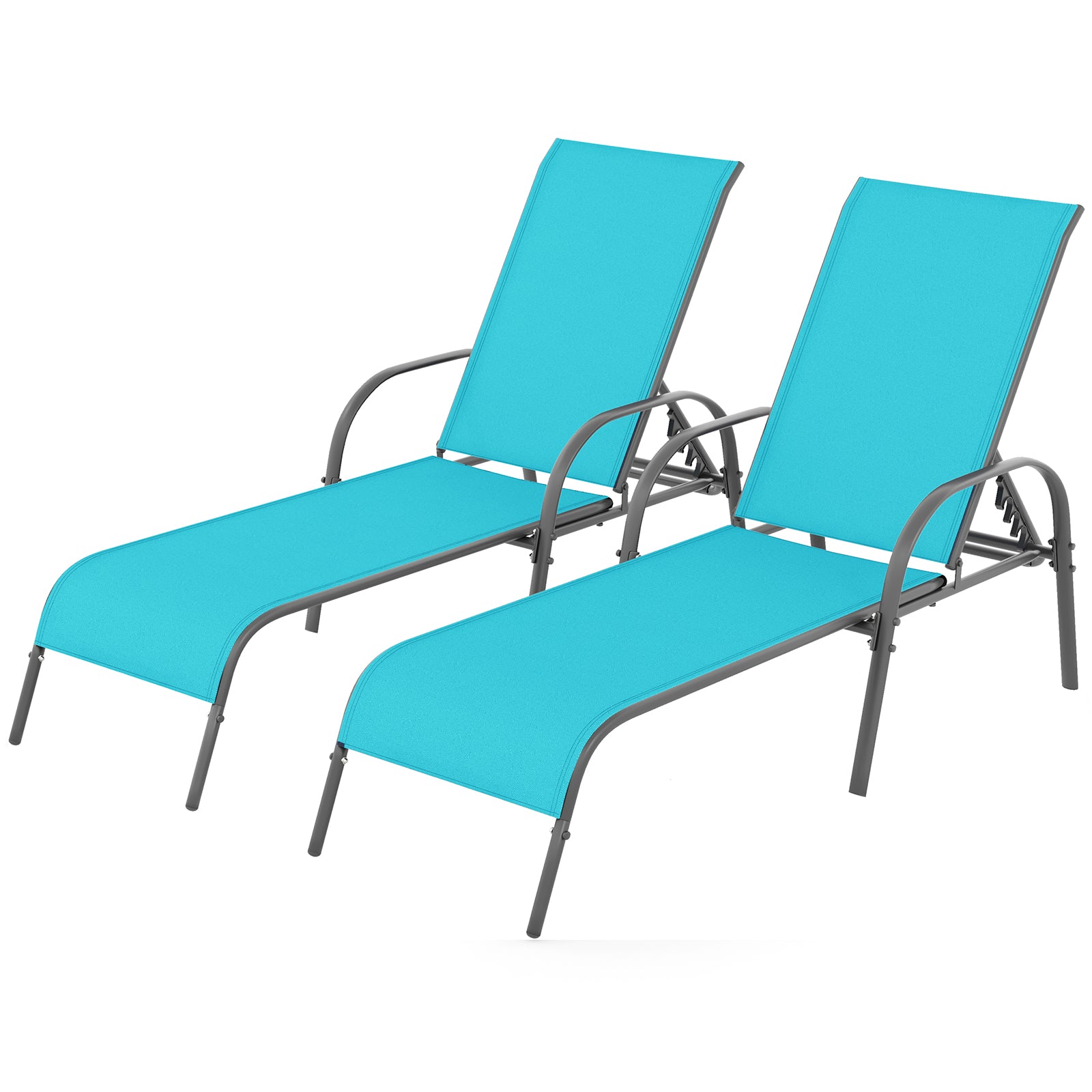 Outdoor Patio Lounge Chair, Adjustable Reclining Armrest, Turquoise Outdoor Chaise Lounges Turquoise at Gallery Canada