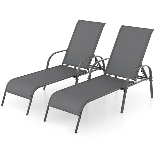 Outdoor Patio Lounge Chair, Adjustable Reclining Armrest, Dark Gray Outdoor Chaise Lounges Dark Gray at Gallery Canada
