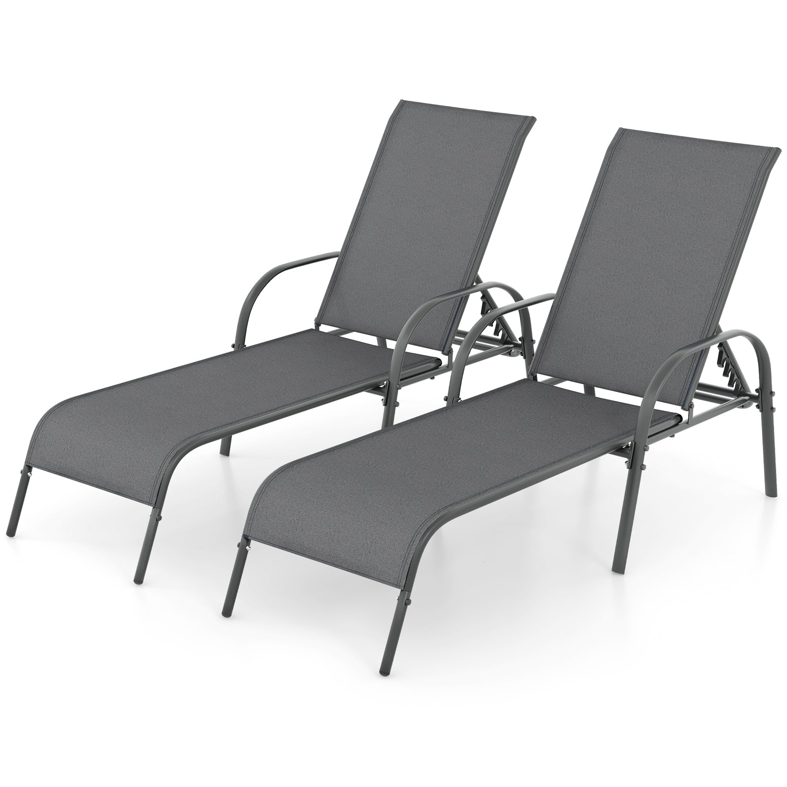 Outdoor Patio Lounge Chair, Adjustable Reclining Armrest, Dark Gray Outdoor Chaise Lounges Dark Gray at Gallery Canada