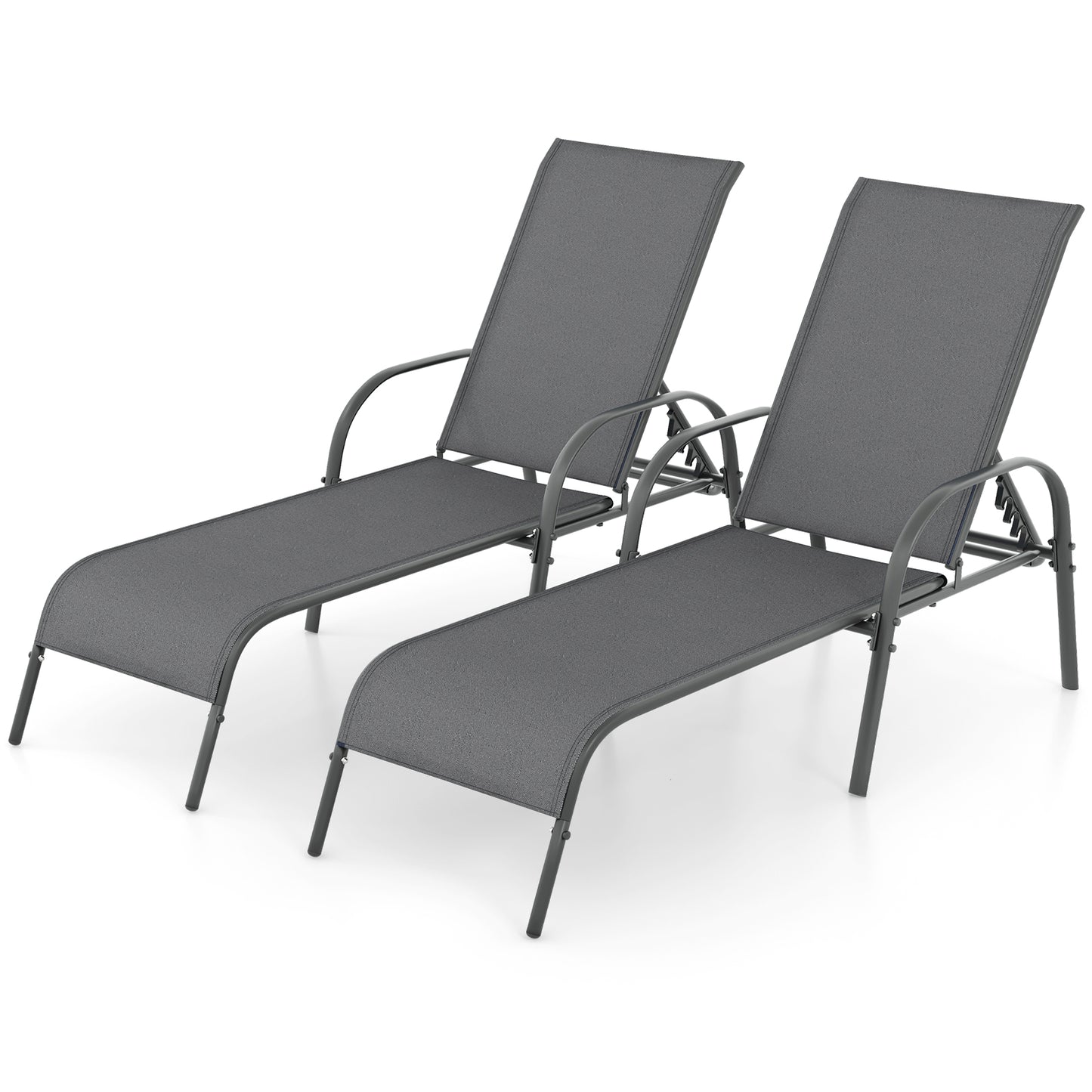 Outdoor Patio Lounge Chair, Adjustable Reclining Armrest, Dark Gray Outdoor Chaise Lounges Dark Gray at Gallery Canada