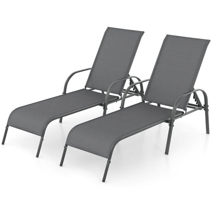 Outdoor Patio Lounge Chair, Adjustable Reclining Armrest, Dark Gray Outdoor Chaise Lounges Dark Gray at Gallery Canada