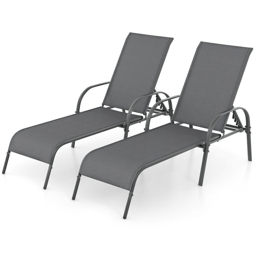Outdoor Patio Lounge Chair, Adjustable Reclining Armrest, Dark Gray