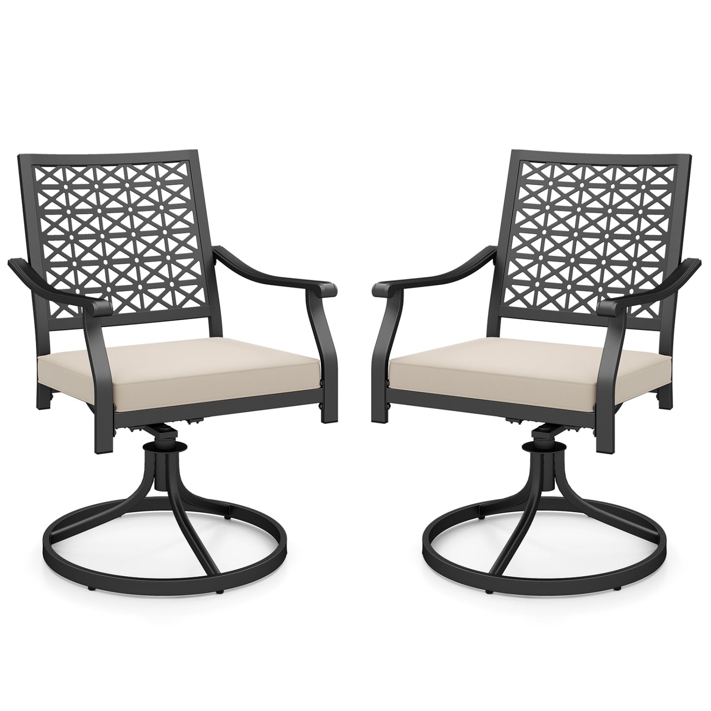 2 Outdoor Swivel Dining Chairs, Padded Cushions, Beige Patio Dining Chairs Beige at Gallery Canada