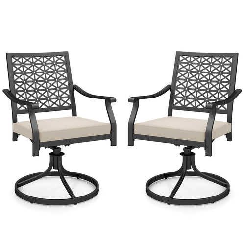 2 Outdoor Swivel Dining Chairs, Padded Cushions, Beige