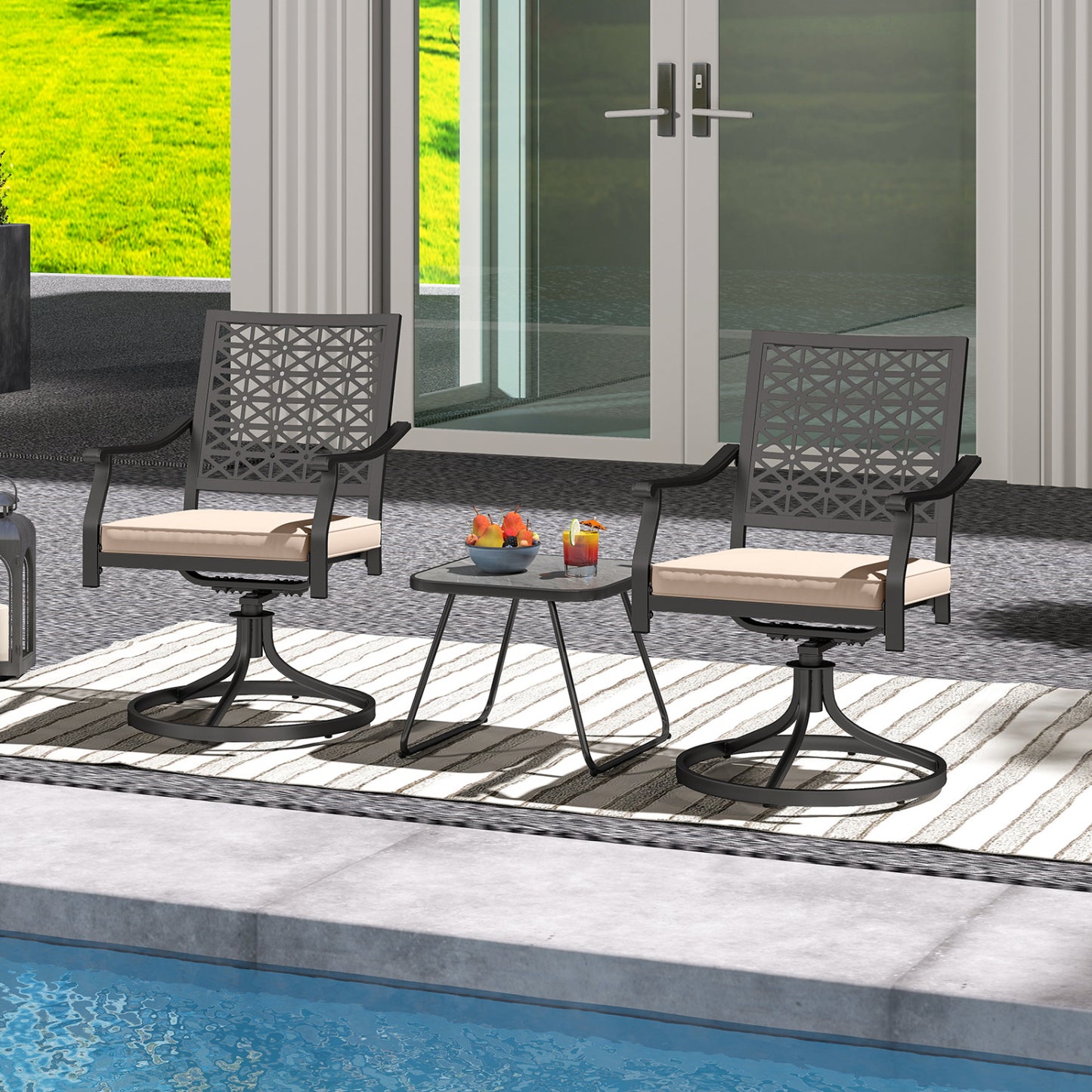 2 Outdoor Swivel Dining Chairs, Padded Cushions, Beige Patio Dining Chairs at Gallery Canada