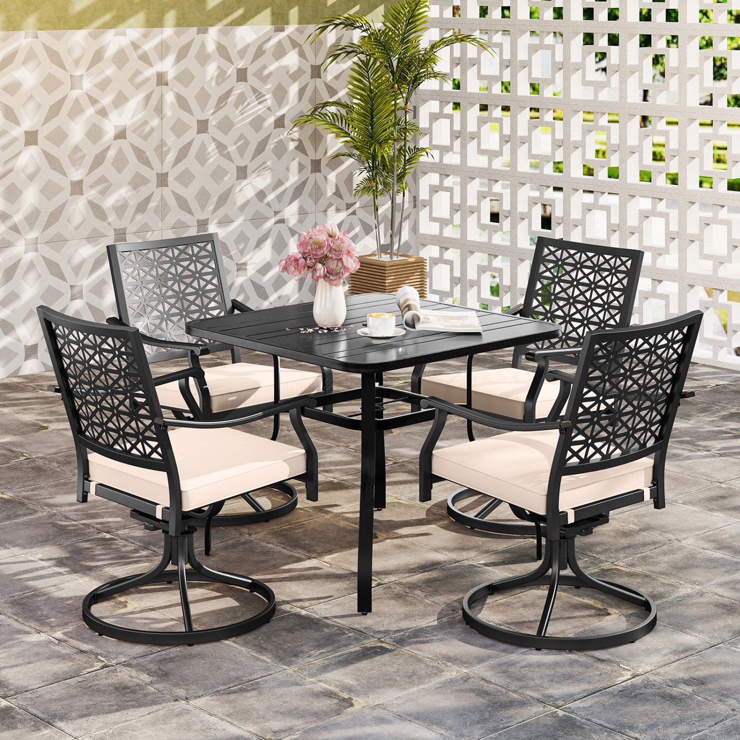 2 Outdoor Swivel Dining Chairs, Padded Cushions, Beige Patio Dining Chairs at Gallery Canada