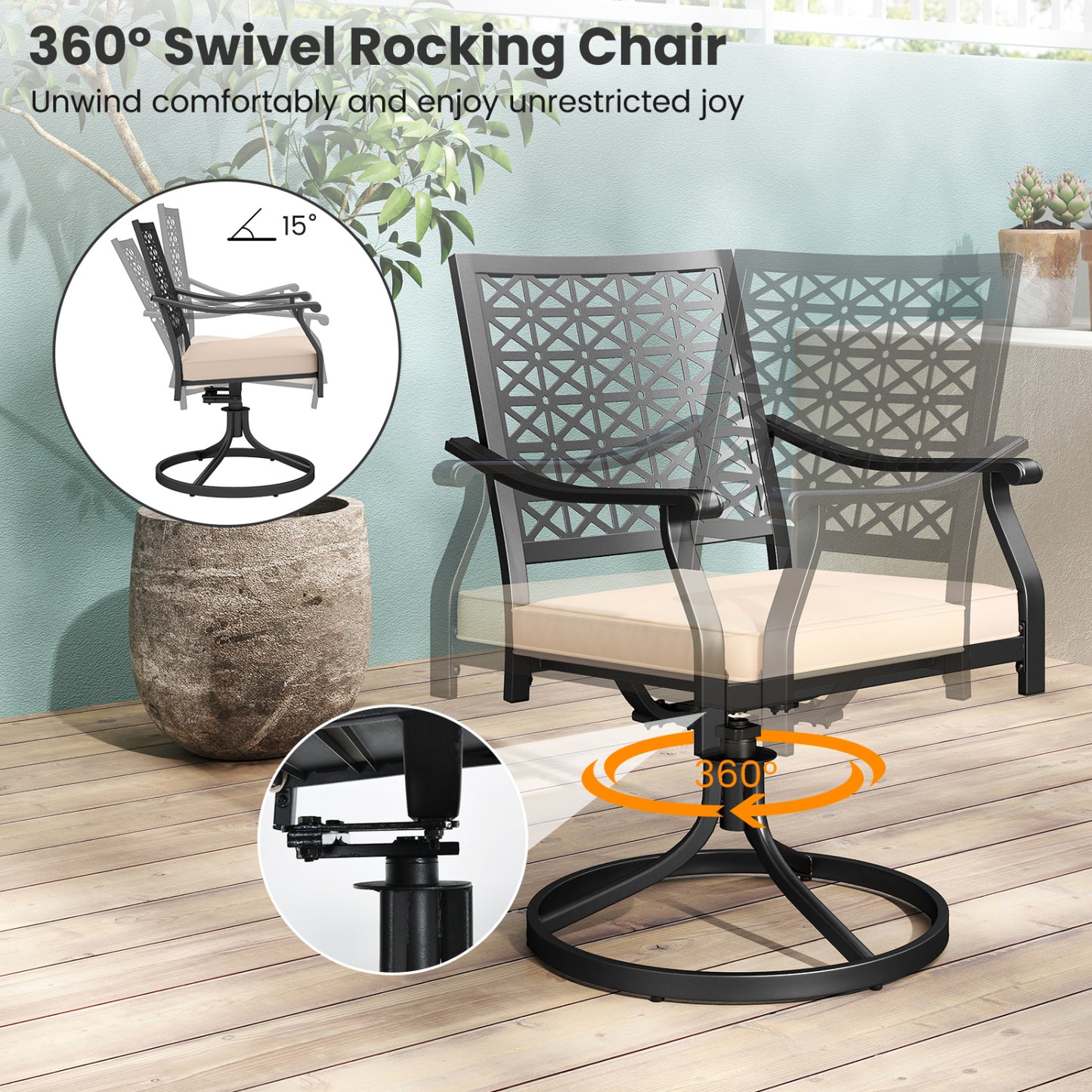 2 Outdoor Swivel Dining Chairs, Padded Cushions, Beige Patio Dining Chairs at Gallery Canada