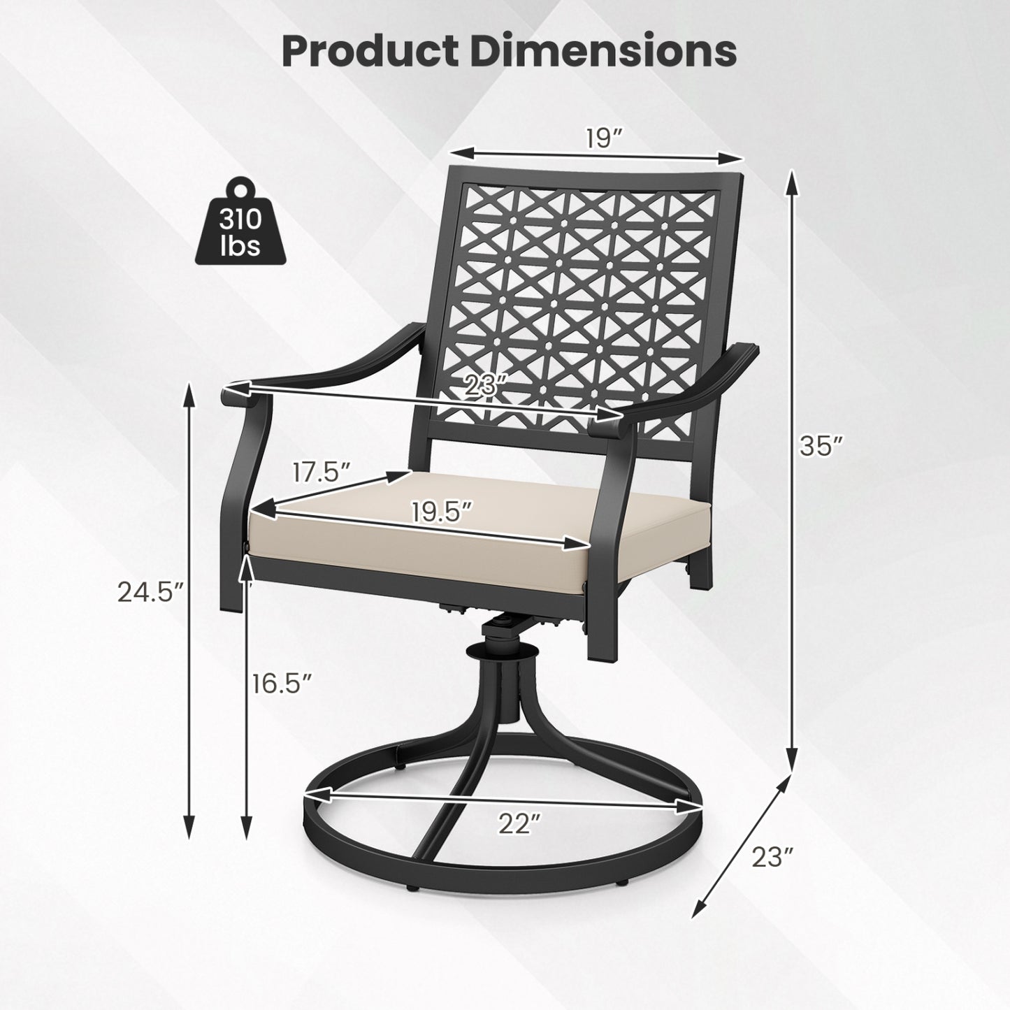 2 Outdoor Swivel Dining Chairs, Padded Cushions, Beige Patio Dining Chairs at Gallery Canada