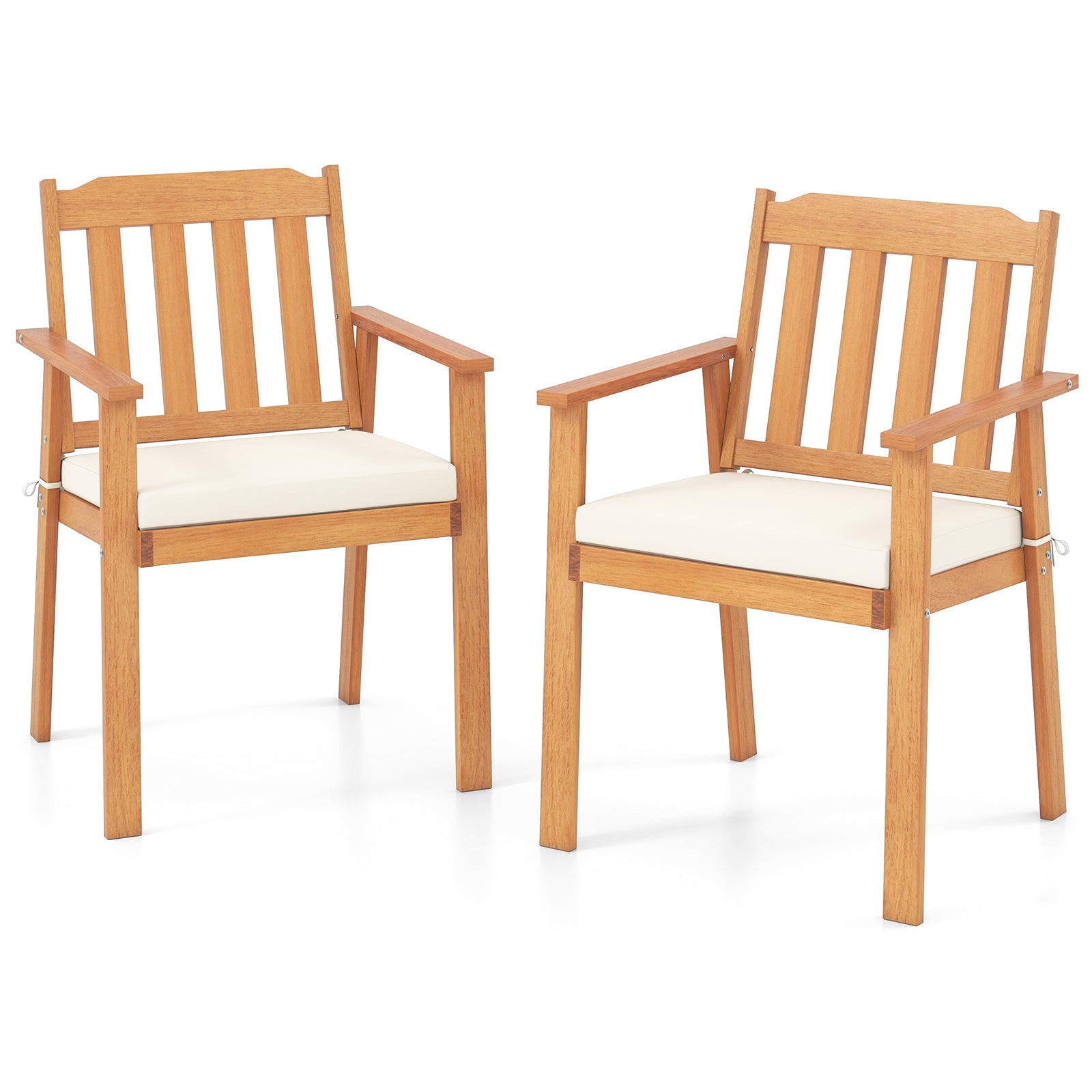 2 Pieces Patio Dining Chairs Outdoor Acacia Wood Chairs, White Patio Dining Chairs at Gallery Canada