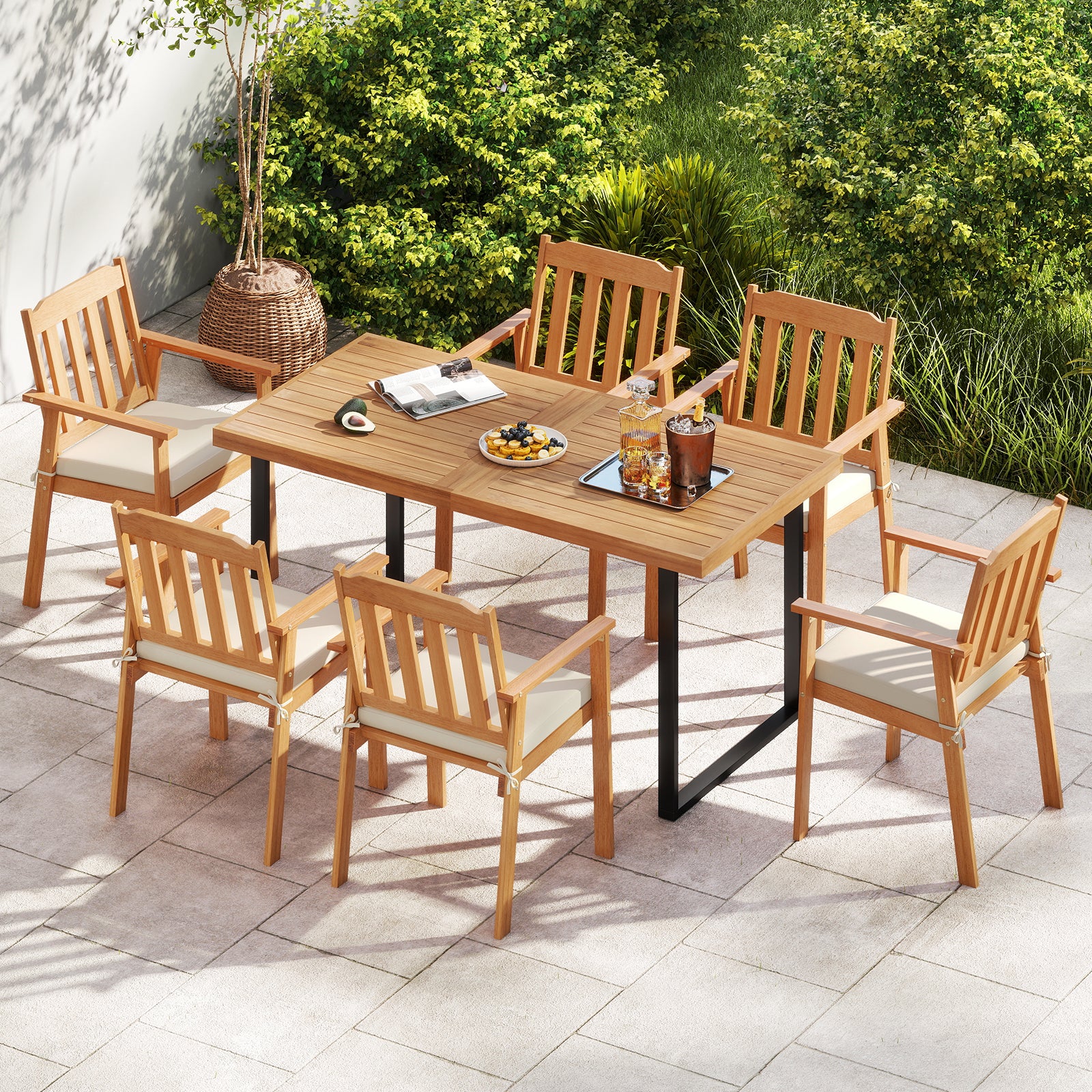 2 Pieces Patio Dining Chairs Outdoor Acacia Wood Chairs, White Patio Dining Chairs at Gallery Canada