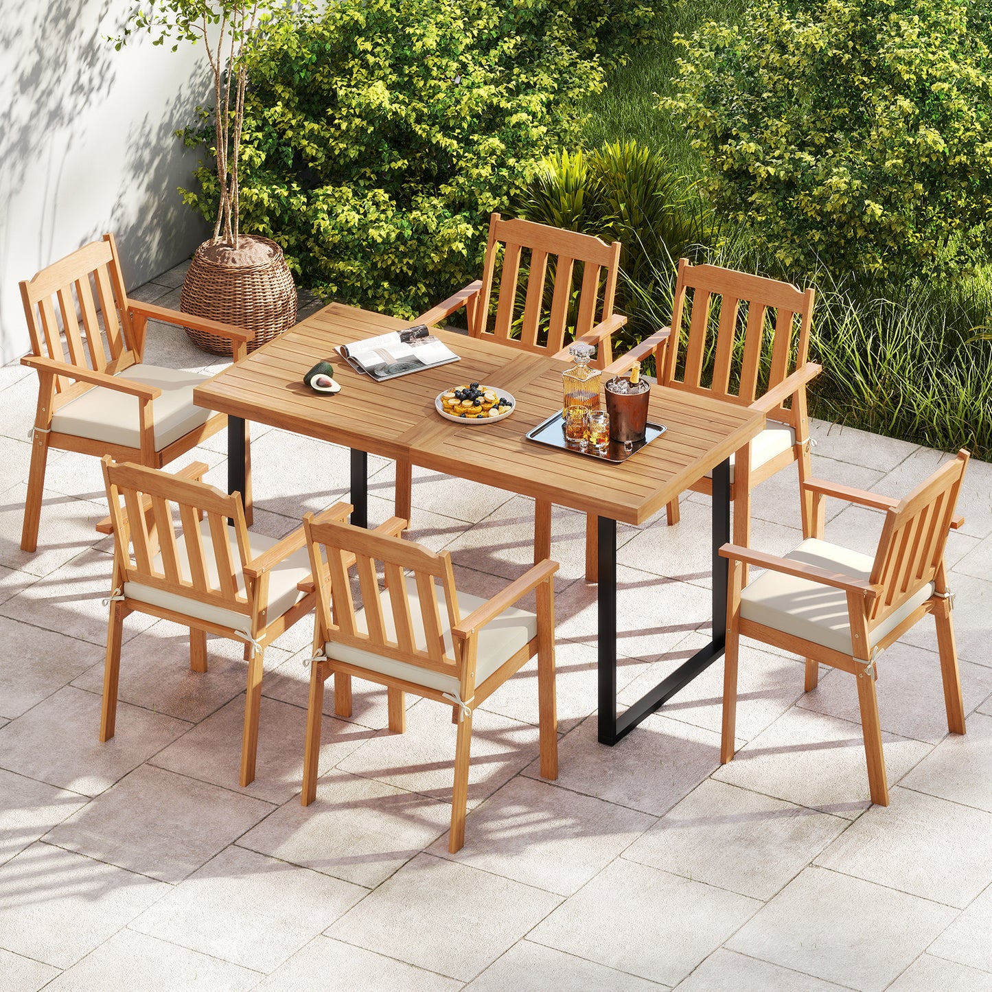 2 Pieces Patio Dining Chairs Outdoor Acacia Wood Chairs, White Patio Dining Chairs at Gallery Canada
