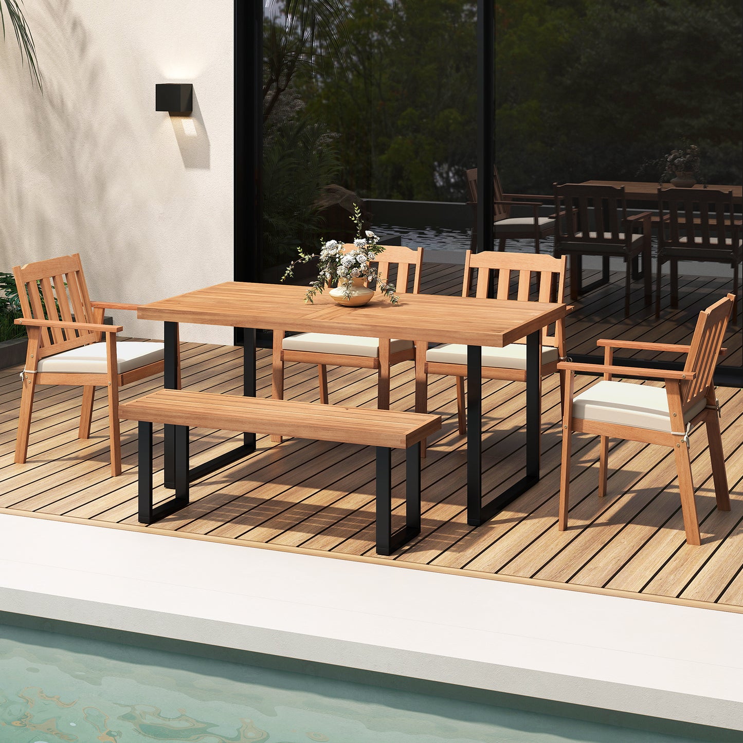 2 Pieces Patio Dining Chairs Outdoor Acacia Wood Chairs, White Patio Dining Chairs at Gallery Canada