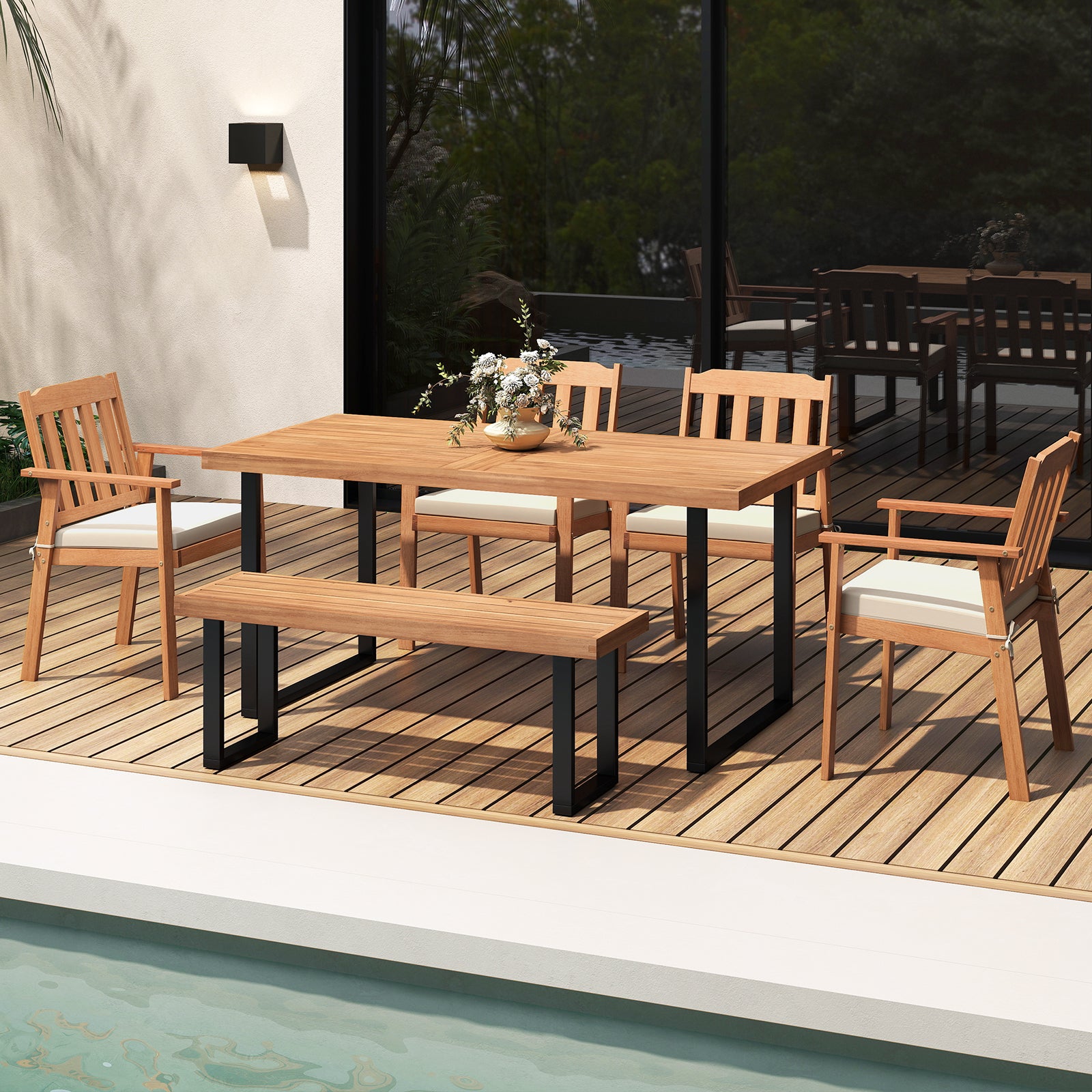 2 Pieces Patio Dining Chairs Outdoor Acacia Wood Chairs, White Patio Dining Chairs at Gallery Canada