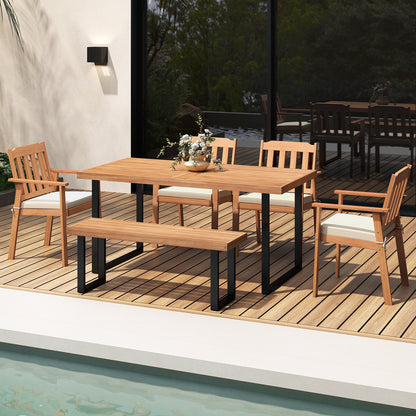 2 Pieces Patio Dining Chairs Outdoor Acacia Wood Chairs, White Patio Dining Chairs at Gallery Canada