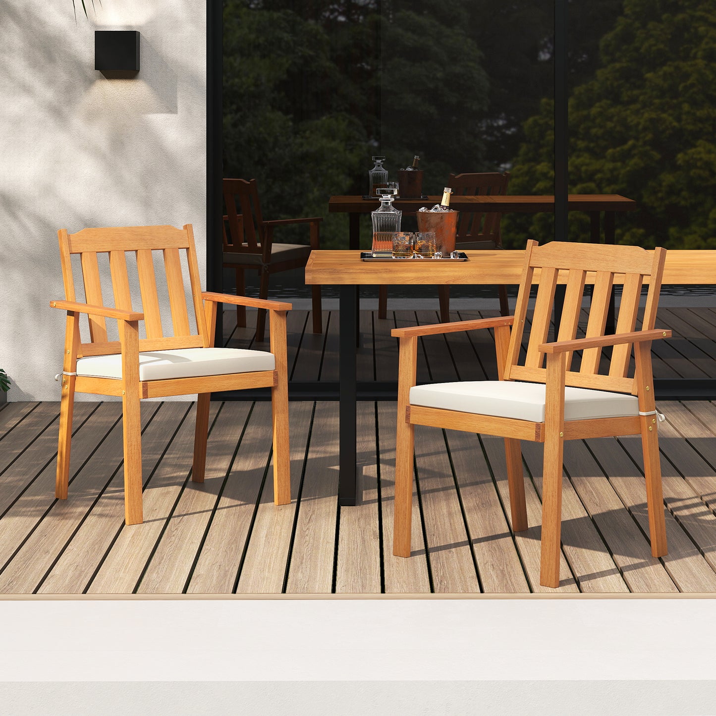 2 Pieces Patio Dining Chairs Outdoor Acacia Wood Chairs, White Patio Dining Chairs at Gallery Canada