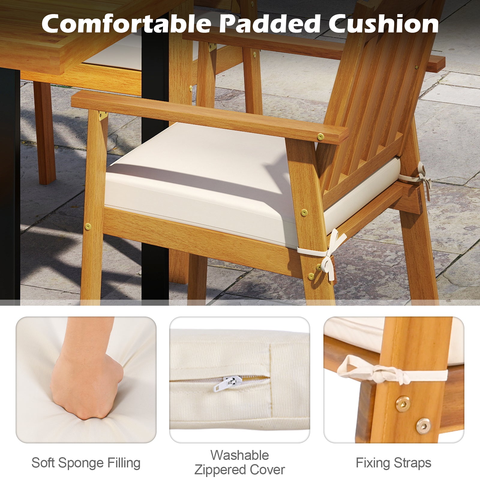 2 Pieces Patio Dining Chairs Outdoor Acacia Wood Chairs, White Patio Dining Chairs at Gallery Canada