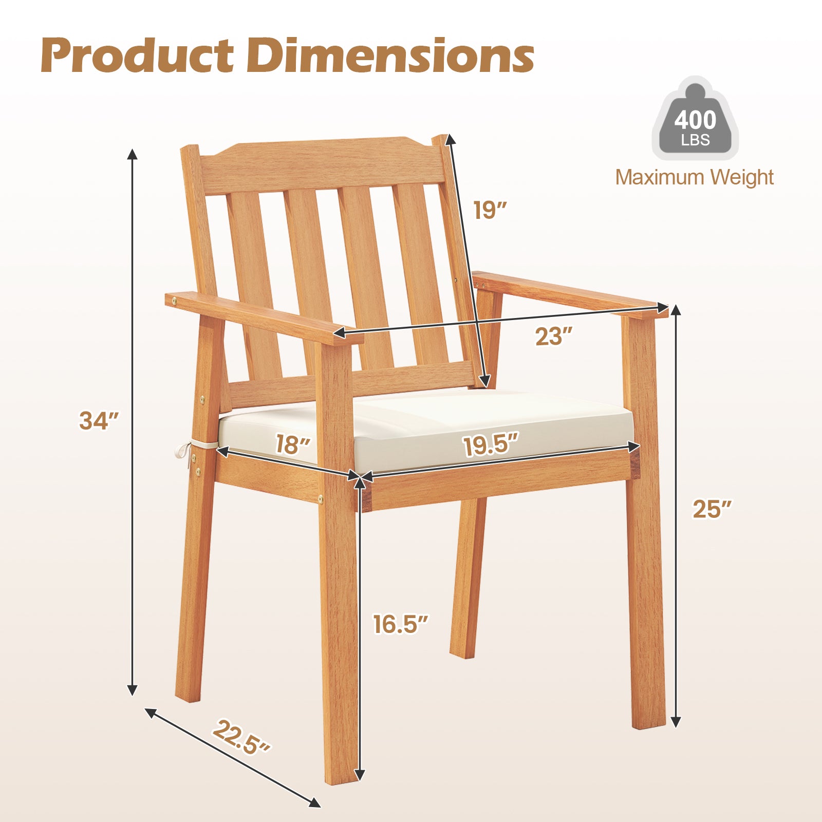 2 Pieces Patio Dining Chairs Outdoor Acacia Wood Chairs, White Patio Dining Chairs at Gallery Canada
