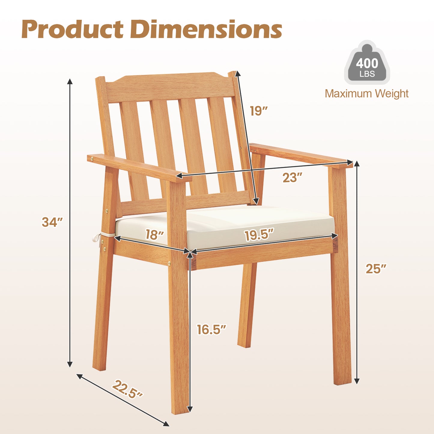 2 Pieces Patio Dining Chairs Outdoor Acacia Wood Chairs, White Patio Dining Chairs at Gallery Canada