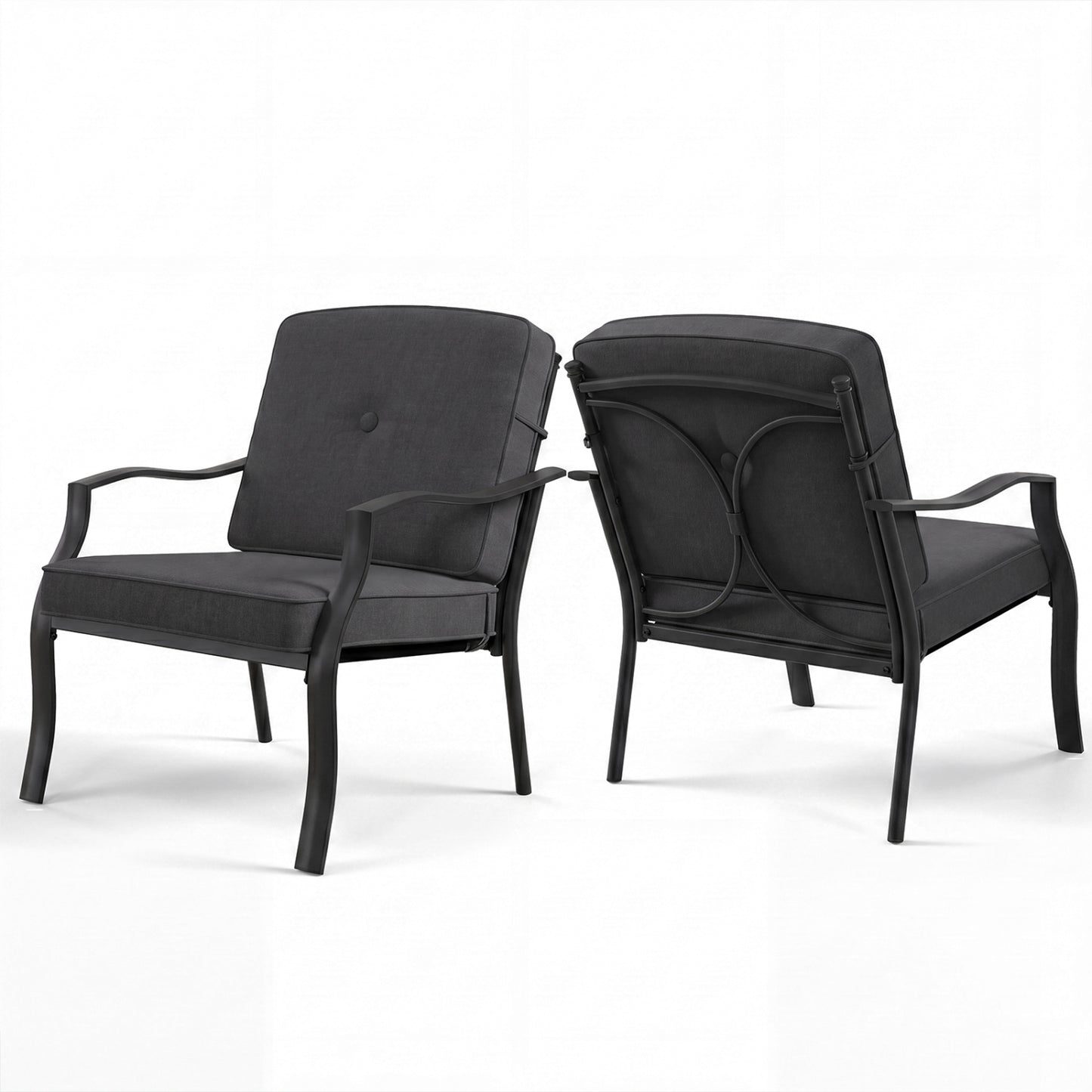 2 Pieces Patio Metal Chairs with Seat and Back Cushions for Yard, Black Patio Dining Chairs Black at Gallery Canada