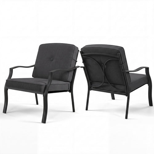 2 Pieces Patio Metal Chairs with Seat and Back Cushions for Yard, Black