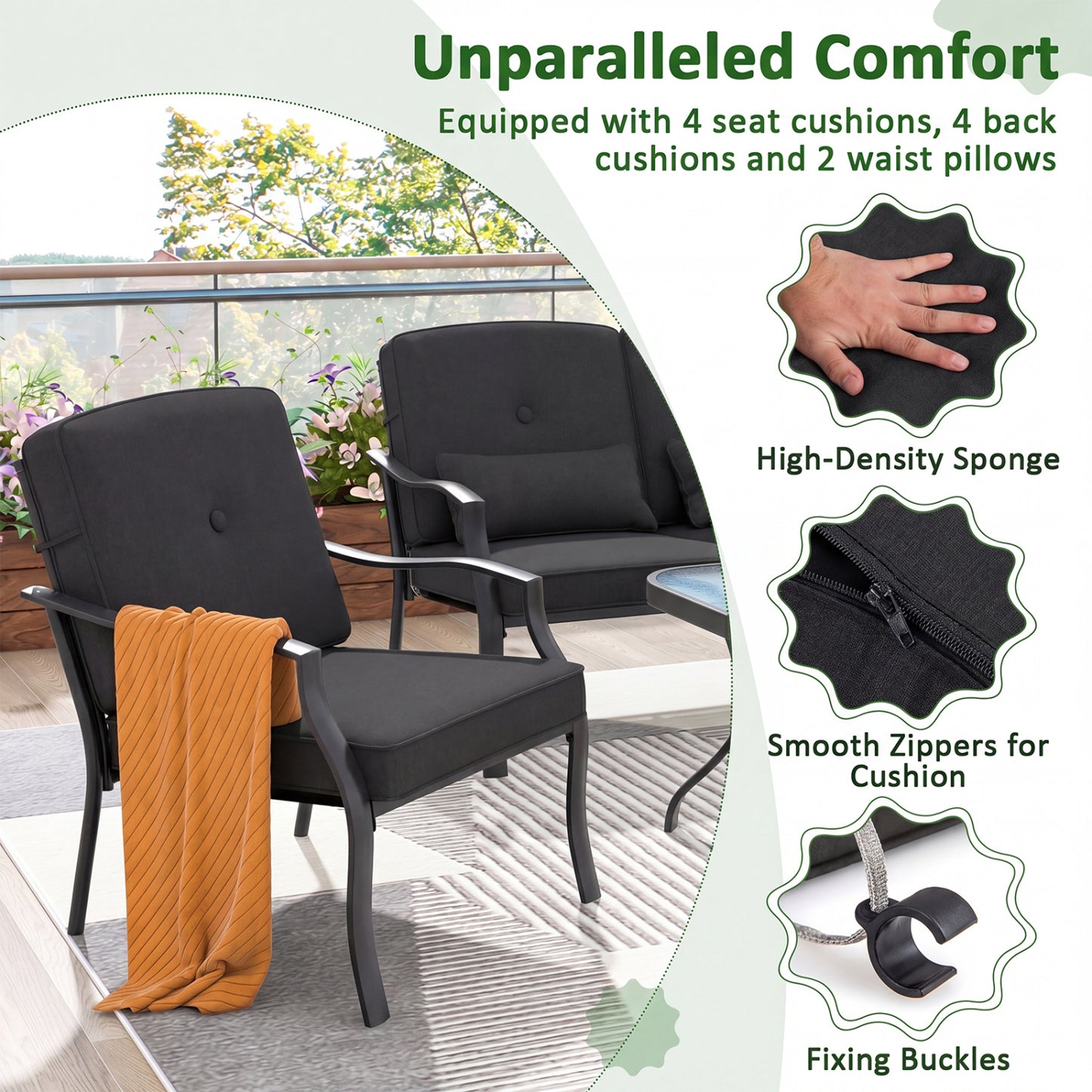 2 Pieces Patio Metal Chairs with Seat and Back Cushions for Yard, Black Patio Dining Chairs at Gallery Canada