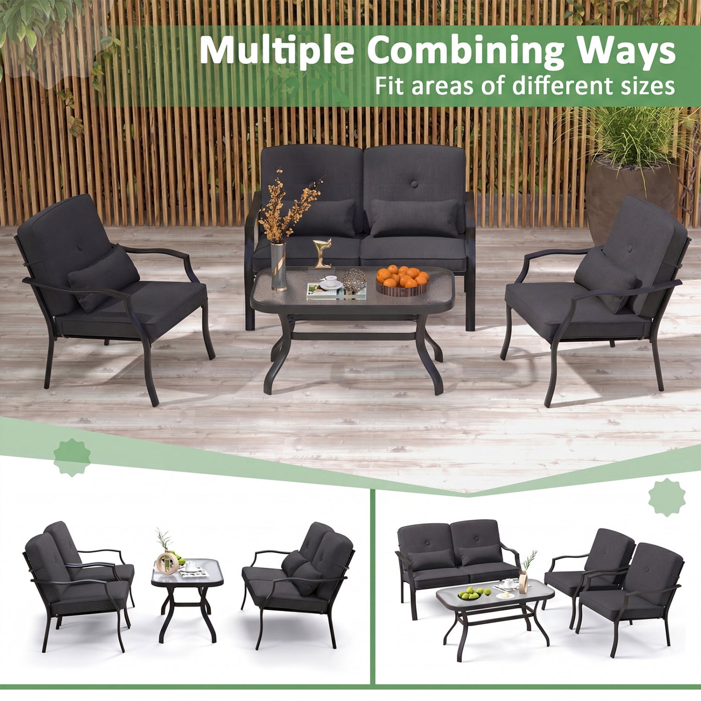 2 Pieces Patio Metal Chairs with Seat and Back Cushions for Yard, Black Patio Dining Chairs at Gallery Canada