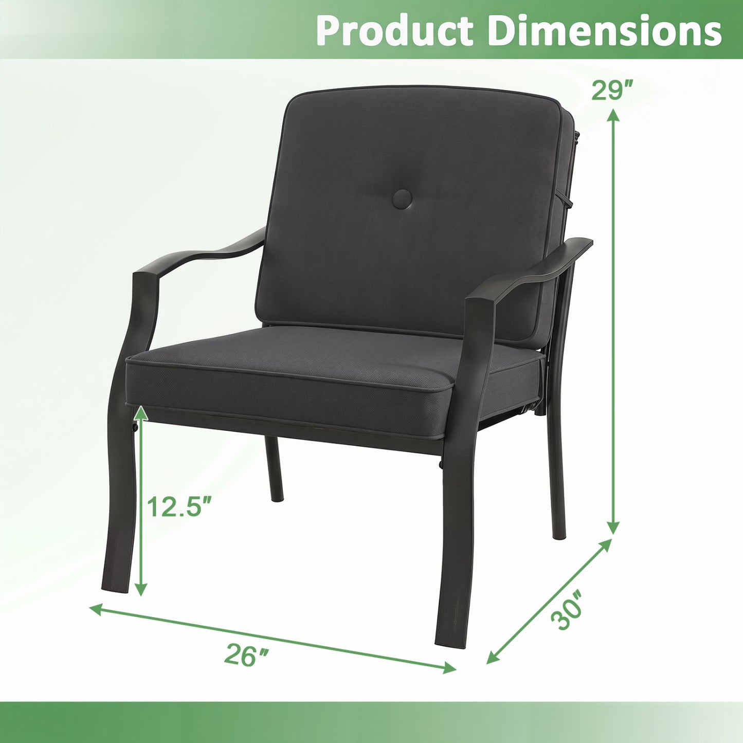 2 Pieces Patio Metal Chairs with Seat and Back Cushions for Yard, Black Patio Dining Chairs at Gallery Canada