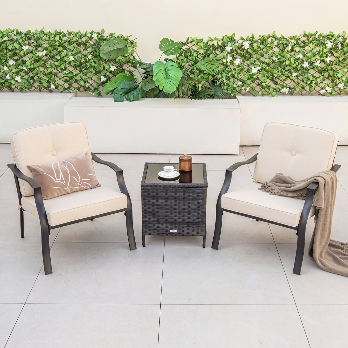 2 Pieces Patio Metal Chairs with Seat and Back Cushions for Yard, Beige Patio Dining Chairs at Gallery Canada