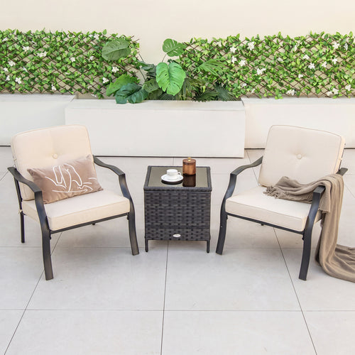 2 Pieces Patio Metal Chairs with Seat and Back Cushions for Yard, Beige