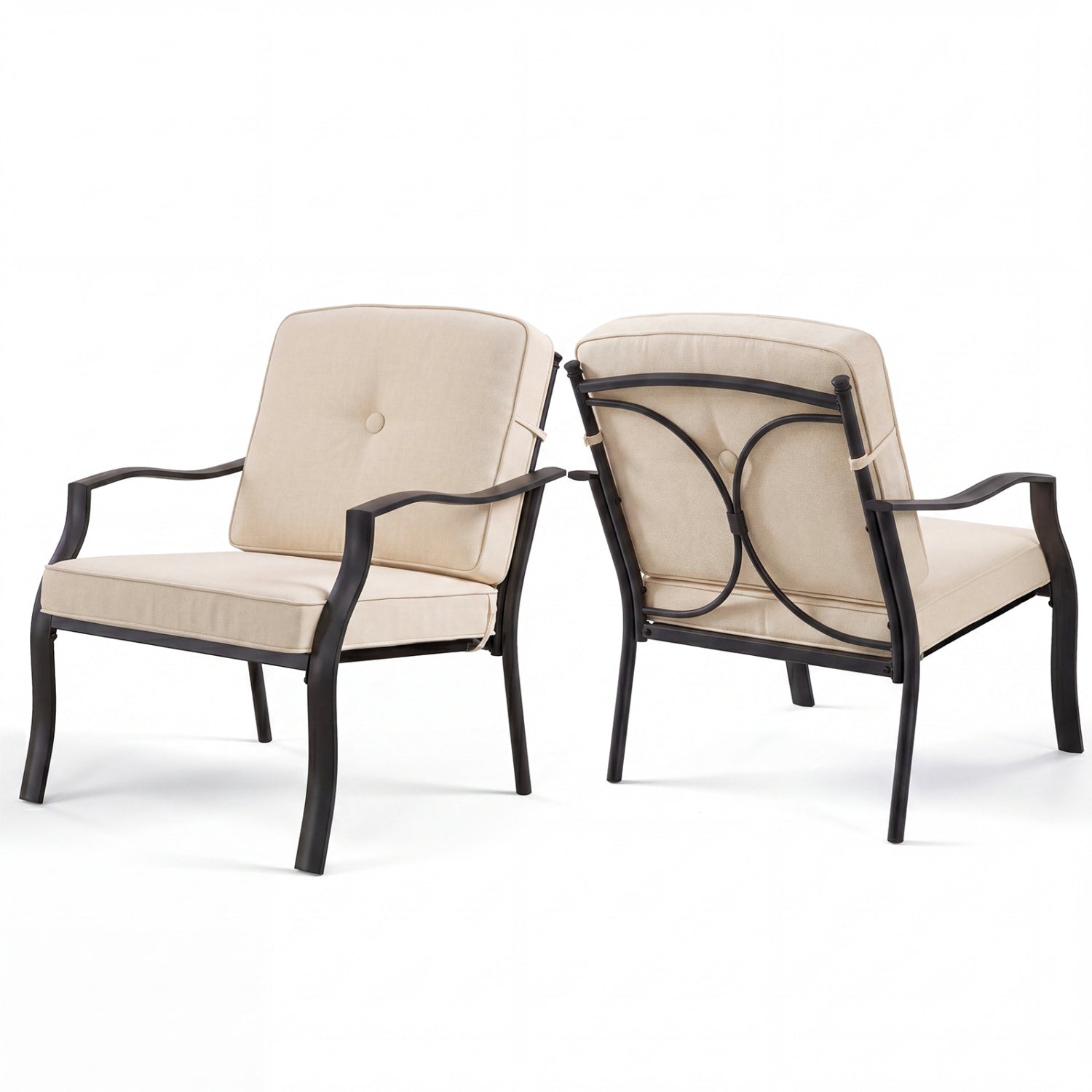 2 Pieces Patio Metal Chairs with Seat and Back Cushions for Yard, Beige Patio Dining Chairs Beige at Gallery Canada