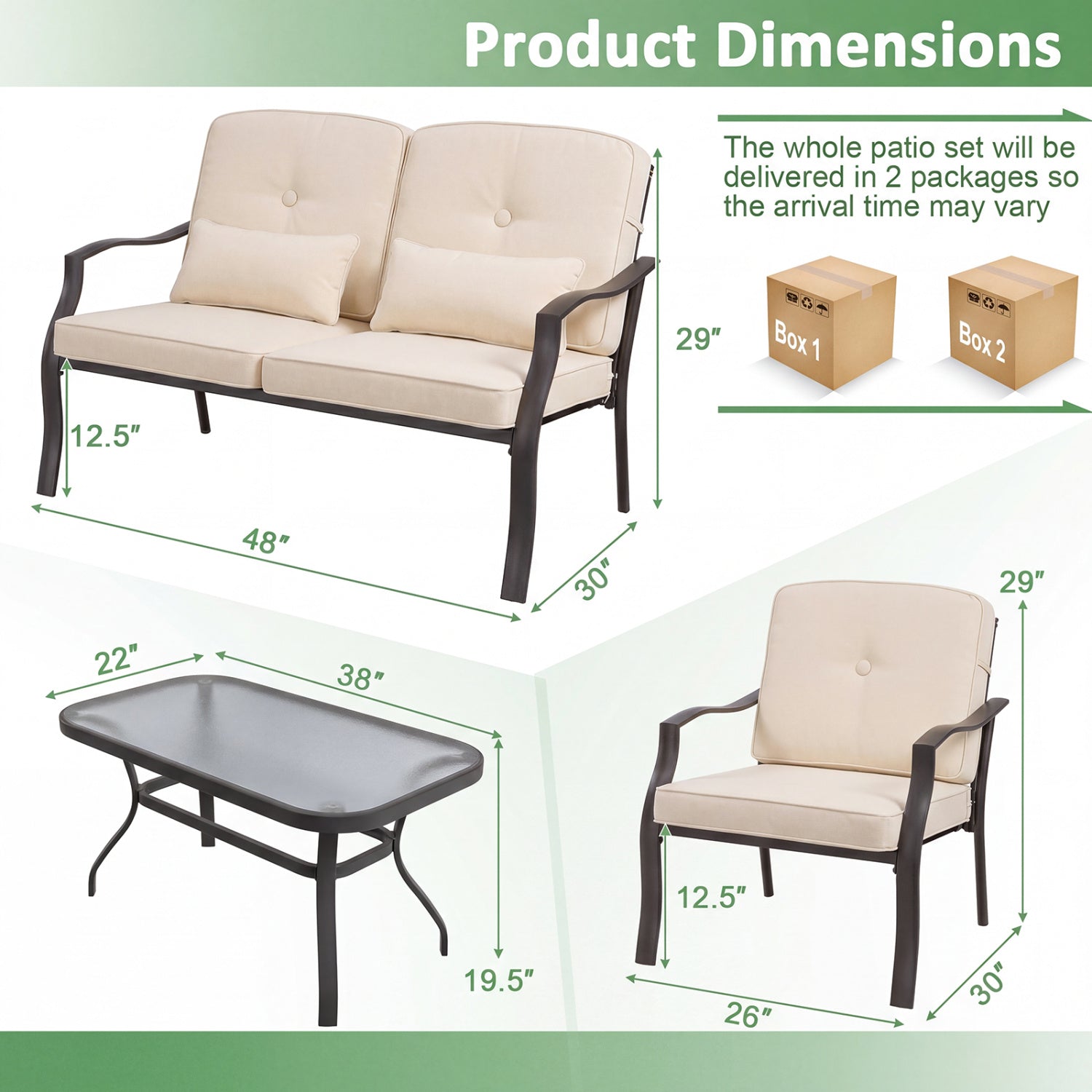 2 Pieces Patio Metal Chairs with Seat and Back Cushions for Yard, Beige Patio Dining Chairs at Gallery Canada