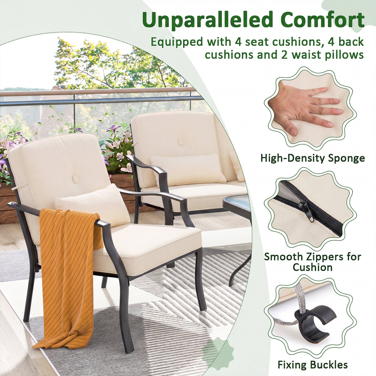 2 Pieces Patio Metal Chairs with Seat and Back Cushions for Yard, Beige Patio Dining Chairs at Gallery Canada