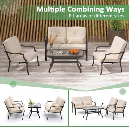 2 Pieces Patio Metal Chairs with Seat and Back Cushions for Yard, Beige Patio Dining Chairs at Gallery Canada
