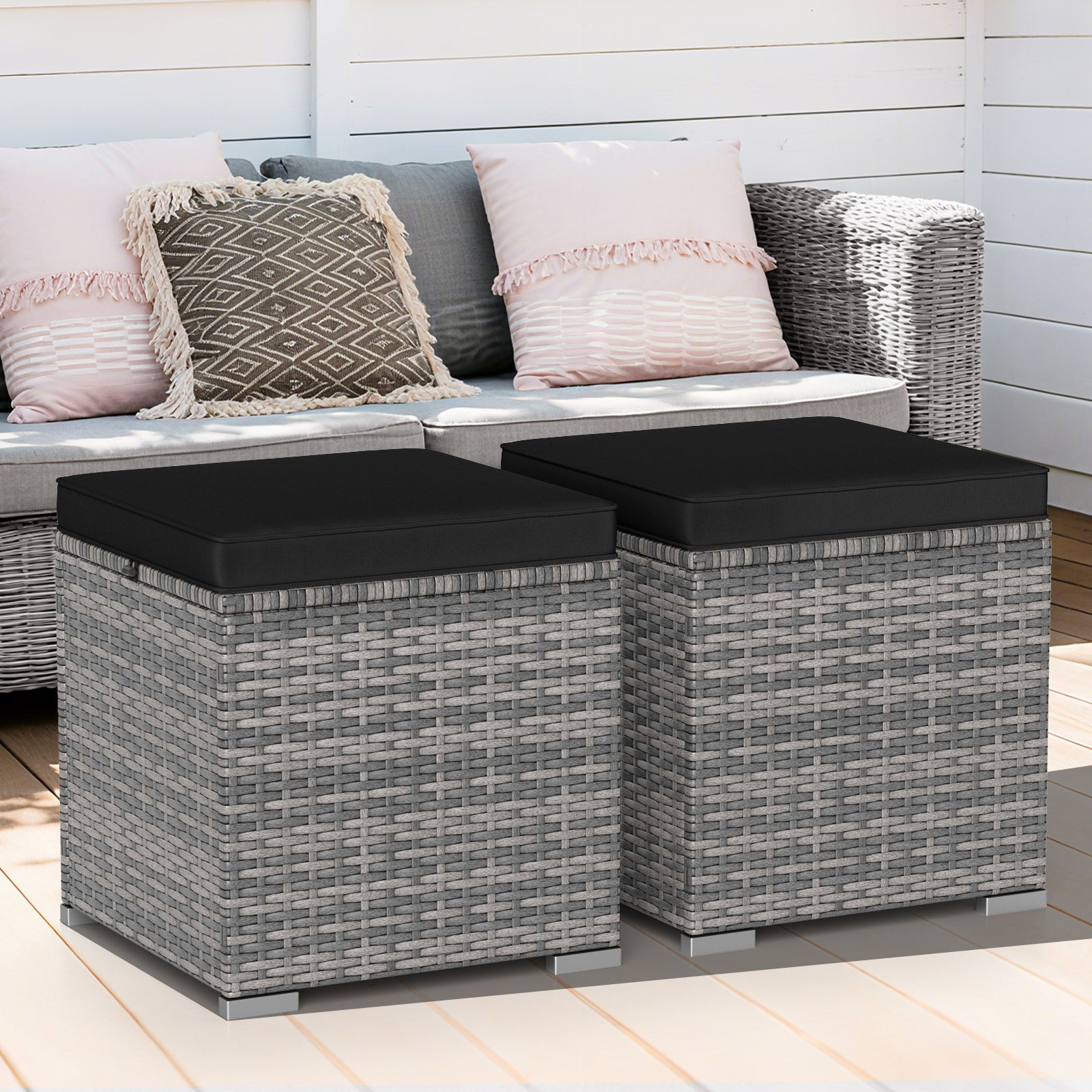2 Pieces Patio Ottoman with Hidden Storage Space-Mix Grey-black, Mix Grey-black Outdoor Seating & Patio Chairs at Gallery Canada