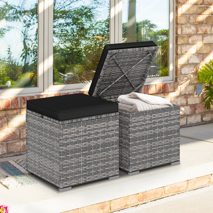2 Pieces Patio Ottoman with Hidden Storage Space-Mix Grey-black, Mix Grey-black Outdoor Seating & Patio Chairs at Gallery Canada