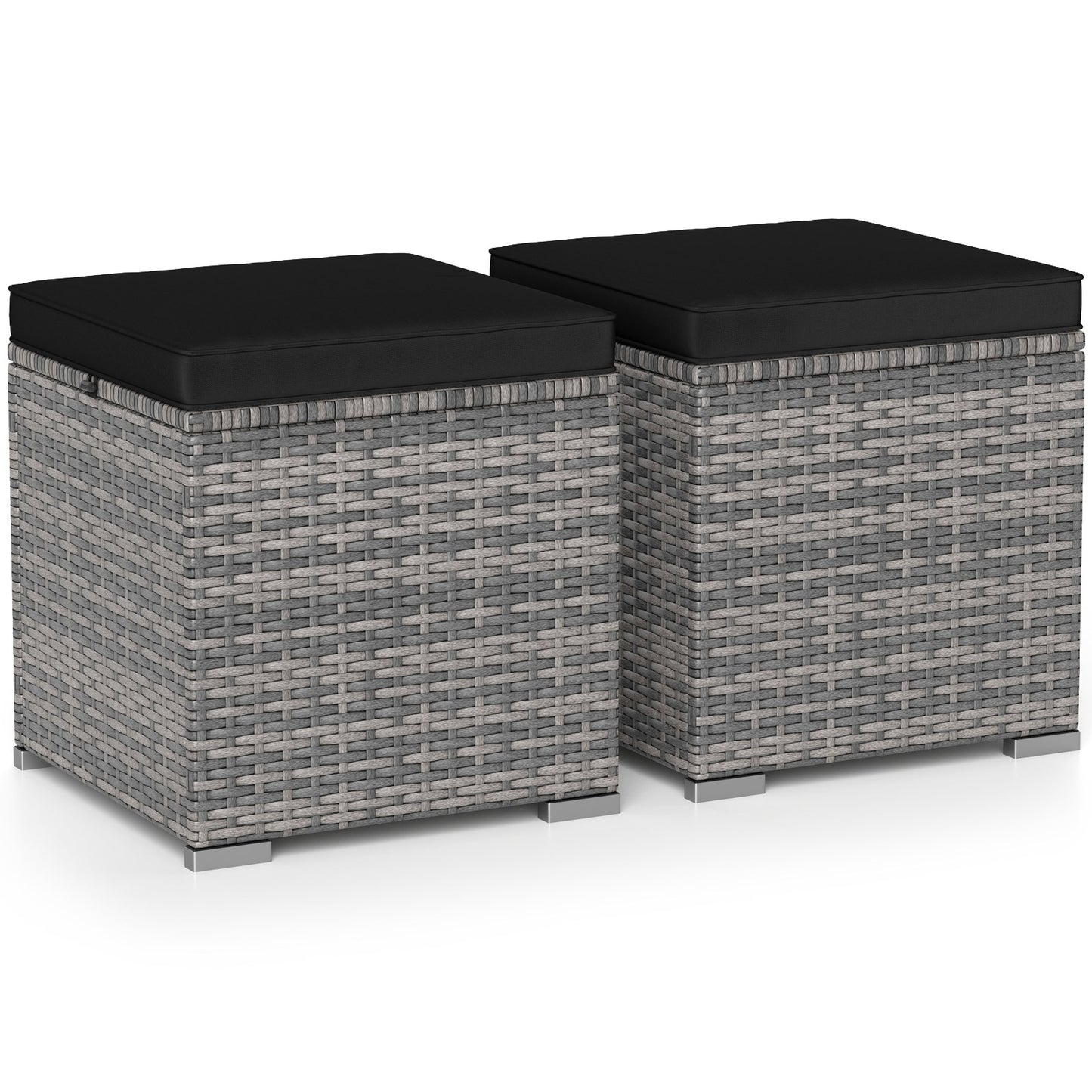 2 Pieces Patio Ottoman with Hidden Storage Space-Mix Grey-black, Mix Grey-black Outdoor Seating & Patio Chairs Mix Grey-black at Gallery Canada