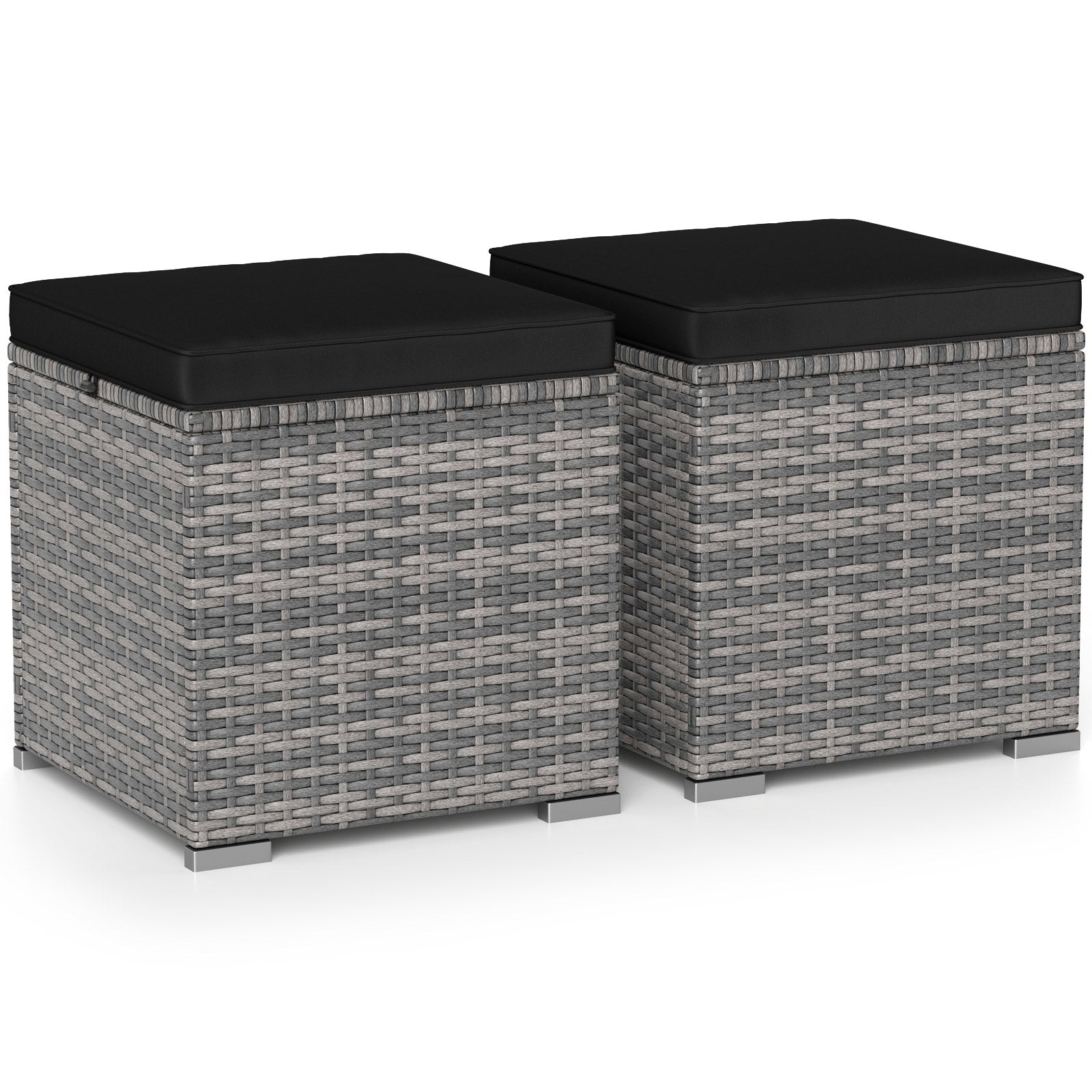 2 Pieces Patio Ottoman with Hidden Storage Space-Mix Grey-black, Mix Grey-black Outdoor Seating & Patio Chairs Mix Grey-black at Gallery Canada