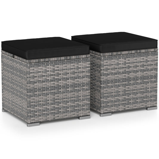 2 Pieces Patio Ottoman with Hidden Storage Space-Mix Grey-black, Mix Grey-black Outdoor Seating & Patio Chairs Mix Grey-black at Gallery Canada