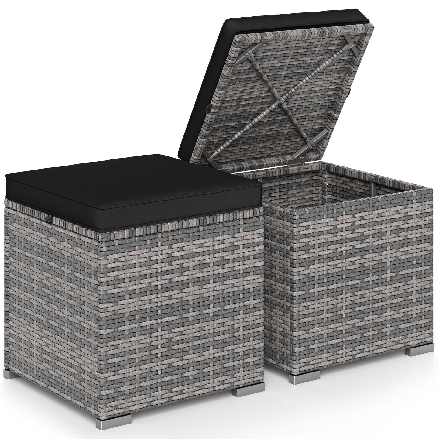 2 Pieces Patio Ottoman with Hidden Storage Space-Mix Grey-black, Mix Grey-black Outdoor Seating & Patio Chairs at Gallery Canada
